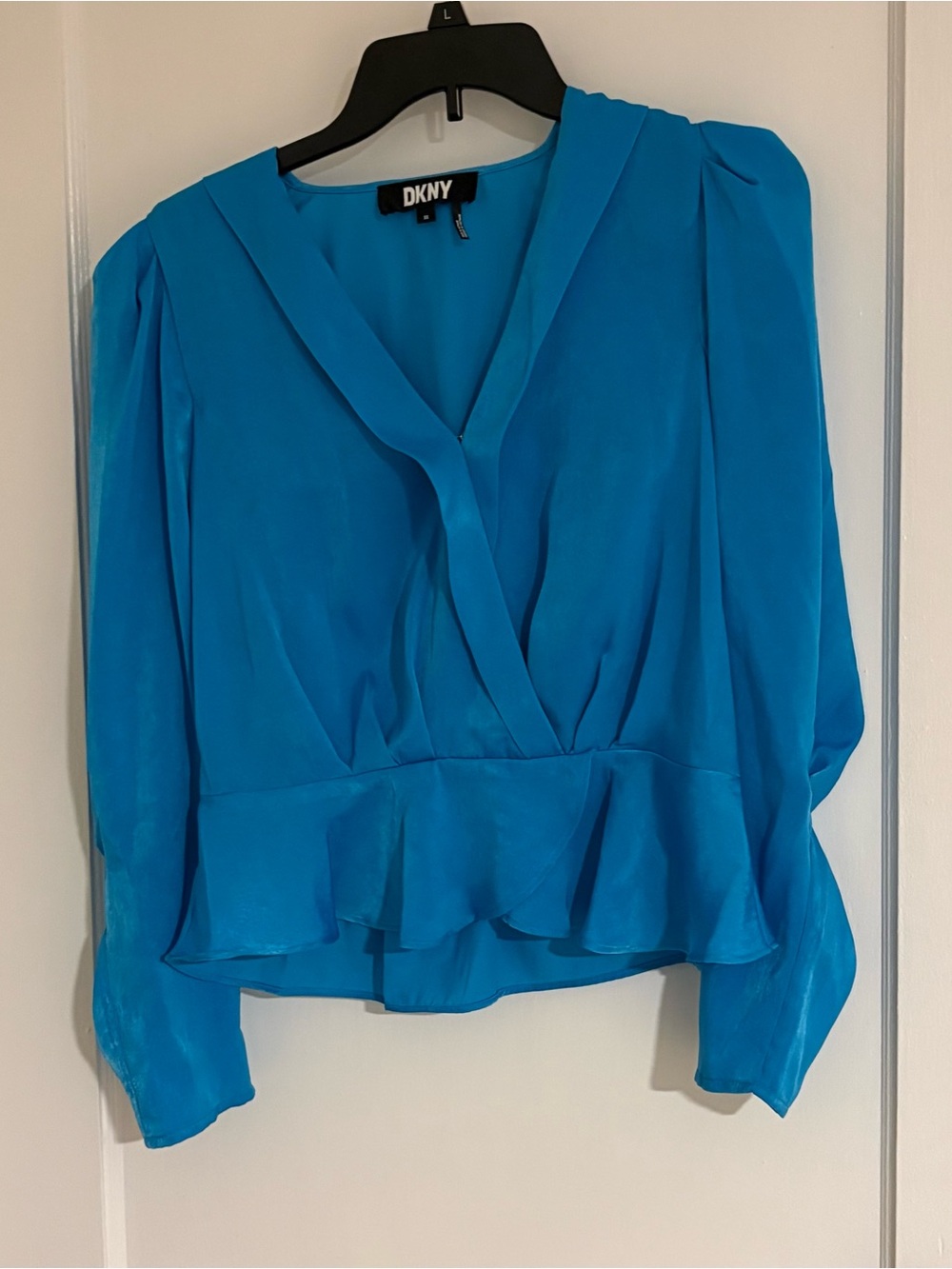 DKNY Women's Teal Blue Long-Sleeve Wrap Blouse